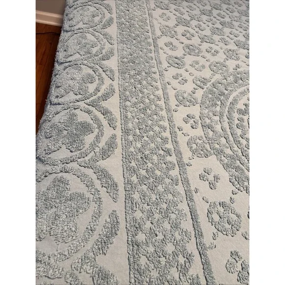 Vintage Oversized Medallion Chenille Bedspread Blue Twin Blanket - Picture 3 of 10